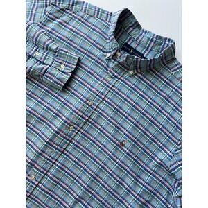 Polo Ralph Lauren Mens 2XB Big Multi Pony Blue Green Pink Plaid Check Button Up